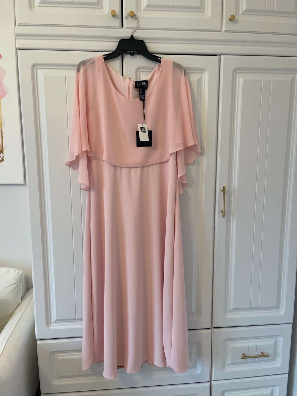 Joseph Ribkoff Soft Blush Pink Cape-Overlay Maxi Dress